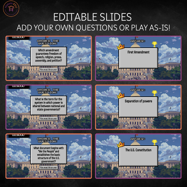 U.S. Government & Constitution Review Game: Engaging Civics Test Prep for Social Studies 6